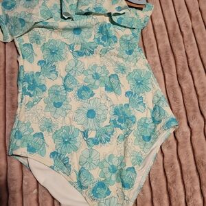 Shade & Shore Blue and White One Piece Swimsuit